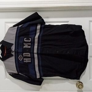 Harley-Davidson Black Short Sleeve Button Down Shop Shirt  Men’s Large